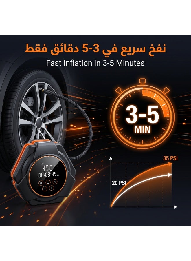 تيرانوريكس مضخة هواء للسيارة | ضاغط هواء ثنائي الأسطوانات محمول بشاشة لمس رقمية 12 فولت | مقاوم لدرجات الحرارة العالية، مناسب للسيارات والدراجات النارية والدراجات الهوائية والكرات | إضاءة LED للطوارئ في الصحراء - Image 4